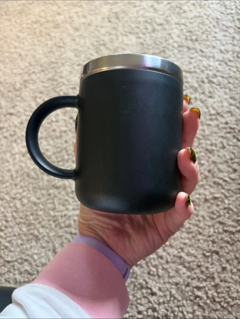 B70 Hydro Flask 12oz mug w lid, black and stainless steel finish